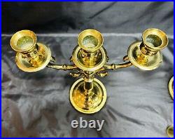 Pair Vintage Baldwin Brass 3 Arm 11 Candelabra Candlesticks with6 Brass Followers