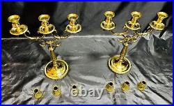 Pair Vintage Baldwin Brass 3 Arm 11 Candelabra Candlesticks with6 Brass Followers