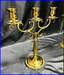 Pair Vintage Baldwin Brass 3 Arm 11 Candelabra Candlesticks with6 Brass Followers