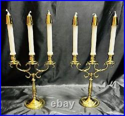 Pair Vintage Baldwin Brass 3 Arm 11 Candelabra Candlesticks with6 Brass Followers