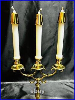 Pair Vintage Baldwin Brass 3 Arm 11 Candelabra Candlesticks with6 Brass Followers