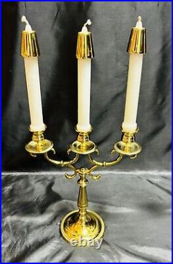 Pair Vintage Baldwin Brass 3 Arm 11 Candelabra Candlesticks with6 Brass Followers