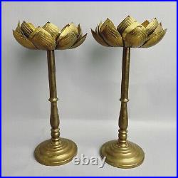 Pair Vintage Brass 12 Lotus Pillar Candlestick Holders