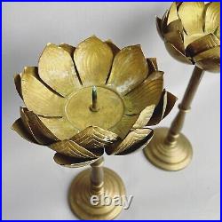 Pair Vintage Brass 12 Lotus Pillar Candlestick Holders