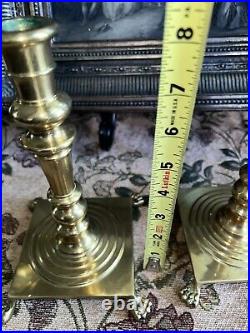 Pair Vintage Brass Candlesticks Candle Holders Heavy 8 Tall Square Footed Base