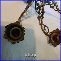 Pair Vintage Brass Wall 3-Arm Candle Holder Candelabra Wall Sconces