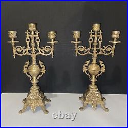 Pair Vintage Brevettato Brass Candelabras, Made in Italy 14 1/2 Tall