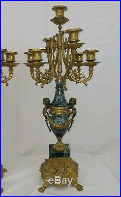 Pair Vintage Brevettato Candelabras Italian Italy Brass/Bronze Cherub Baroque