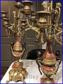 Pair Vintage Brevettato Candelabras Italian Italy Marble/Brass/Bronze Baroque