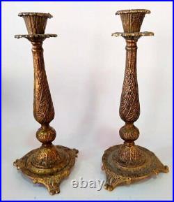 Pair Vintage Copper Brass Candle Holder Hand Engraved Home Decor Made Israel