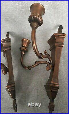 Pair Vintage Copper Brass Double Candle Holder Wall Sconces