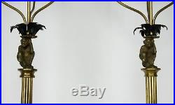 Pair Vintage Large 30 Three Arm Four Sconce Brass Candelabra W Monkey Columns