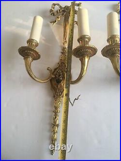 Pair Vintage Metal Brass 2 Arm Candle Style Sconces Gold Finish H 22 #1 Of 3