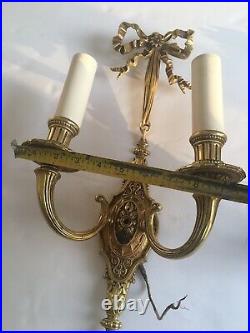 Pair Vintage Metal Brass 2 Arm Candle Style Sconces Gold Finish H 22 #1 Of 3
