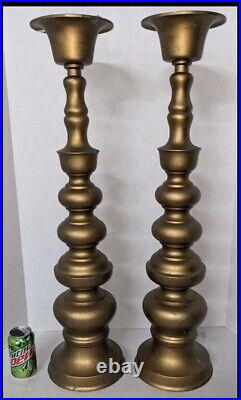 Pair Vintage Metal Pillar Candlesticks 32.5 Holders Floor Altar Church Temple