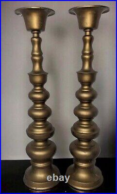 Pair Vintage Metal Pillar Candlesticks 32.5 Holders Floor Altar Church Temple