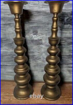 Pair Vintage Metal Pillar Candlesticks 32.5 Holders Floor Altar Church Temple