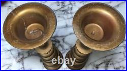 Pair Vintage Metal Pillar Candlesticks 32.5 Holders Floor Altar Church Temple