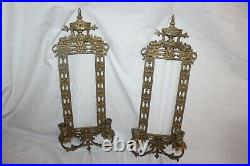 Pair Vintage Neo Classical Wall Sconce Candle Holder Brass Metal Koi Fish Scroll