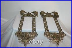 Pair Vintage Neo Classical Wall Sconce Candle Holder Brass Metal Koi Fish Scroll