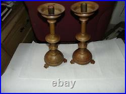 Pair Vintage Old Church Altar Brass Candle Holder Candlestick