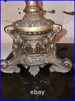 Pair Vintage Ornate Brass Castilian Candle Holders Solid & Heavy 24'' Medusa