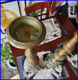 Pair Vintage Ornate Brass Castilian Candle Holders Solid & Heavy 24'' Medusa