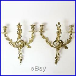 Pair Vintage Ornate Brass Rococo Style Wall Mount Candle Holder Sconce 16