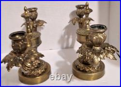 Pair Vintage Ornate Heavy Brass Candelabra 2 Candlestick Arms 13.5x 9 Floral