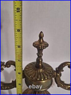 Pair Vintage Ornate Heavy Brass Candelabra 2 Candlestick Arms 13.5x 9 Floral