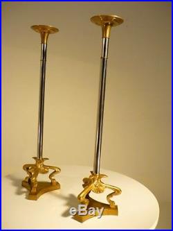 Pair Vintage Regency Baroque Maitland Smith Brass/Chrome Candle Holders