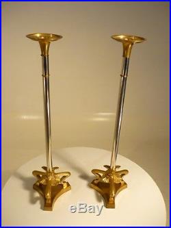 Pair Vintage Regency Baroque Maitland Smith Brass/Chrome Candle Holders