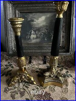 Pair Vintage Regency Baroque Maitland Smith Brass/chrome Candle Holders