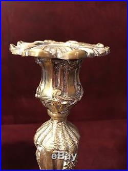 Pair Vintage Solid Brass Altar Candlesticks Candle Holders 10 3/4