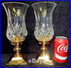 Pair Waterford Lismore Crystal and Brass Candle Holder Hurricane Gently Used