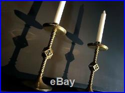 Pair Weighty Antique Church / Alter Candlesticks Brass Gothic Candle Holders