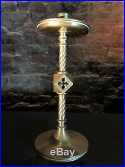 Pair Weighty Antique Church / Alter Candlesticks Brass Gothic Candle Holders