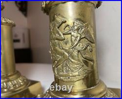 Pair antique Neoclassical 1800's ornate heavy brass candlesticks candle holders