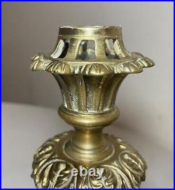 Pair antique Neoclassical 1800's ornate heavy brass candlesticks candle holders