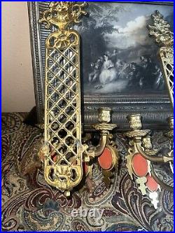 Pair limoges porcelan fragonard medaillons wall candle holders sconces