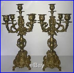 Pair of (2) Vintage Brass 17 Candelabras Italian style 4 arm stunning