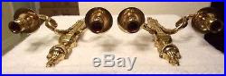 Pair of 2 Vintage Ornate thick gilt brass candle holder wall sconces fixtures