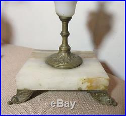 Pair of 2 antique ornate white onyx gilt bronze candelabra candle holder brass
