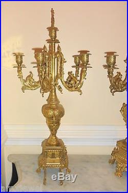 Pair of 2 large ornate Baroque Style Imperial Brass candelabra made in Italy
