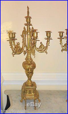 Pair of 2 large ornate Baroque Style Imperial Brass candelabra made in Italy