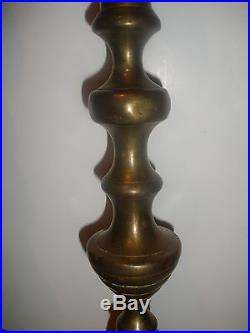 Pair of Antique 19thc Early Brass Candlesticks 11 tall