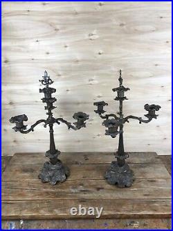 Pair of Antique 3 Arm Candelabra Brass/Bronze Ornate Candle Holders