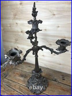 Pair of Antique 3 Arm Candelabra Brass/Bronze Ornate Candle Holders