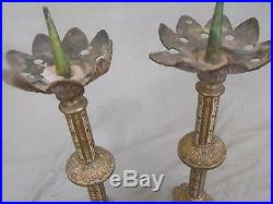 Pair of Antique Brass Altar Prickets / Candle Holders Candlesticks