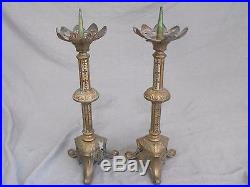 Pair of Antique Brass Altar Prickets / Candle Holders Candlesticks